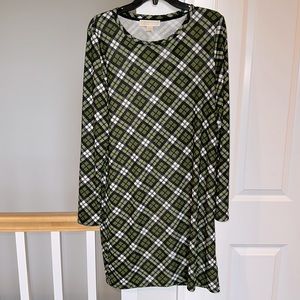 Long sleeve Michael Kors green plaid shift dress